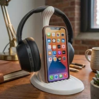 Suporte 2 Em 1 Para Fone De Ouvido Headset E Celular Organizador De Mesa Setup Gamer Escritório