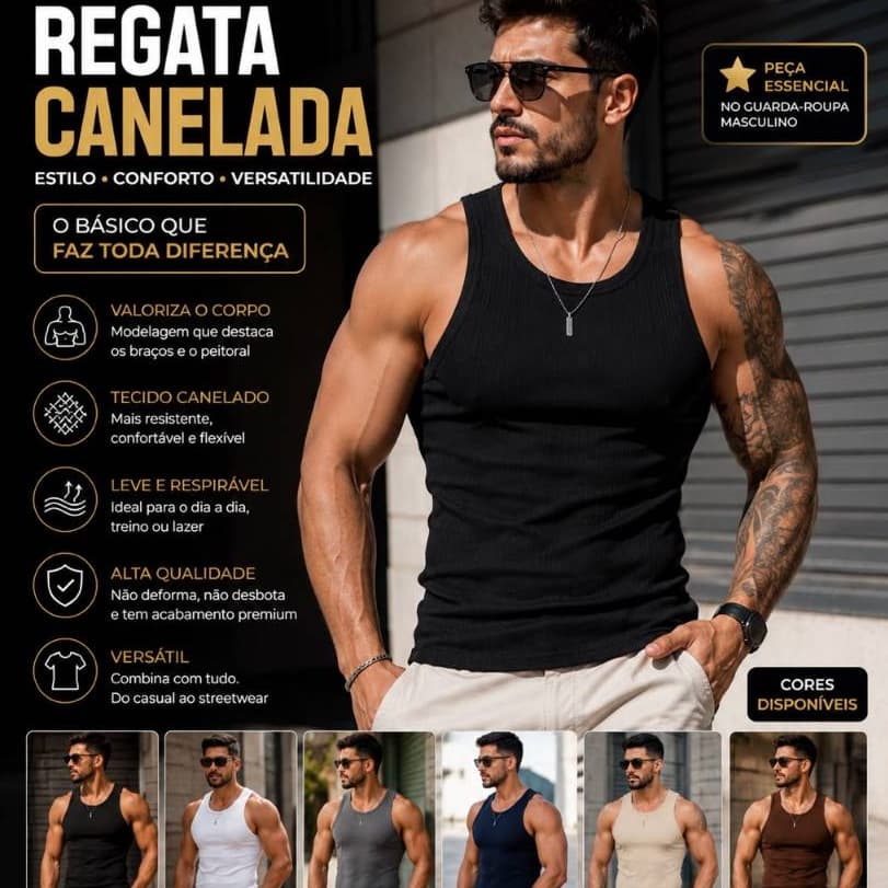 Regata Canelada Masculina Estilo Americano Premium Academia Casual Fitness Alta Qualidade P M G GG Envio Imediato