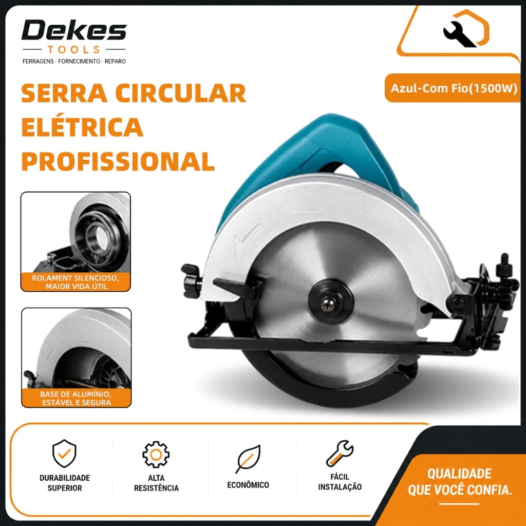 Dekes Serra Circular 220V 1500W Profissional com Guia Laser e Lâmina Sem Bateria Inclusa
