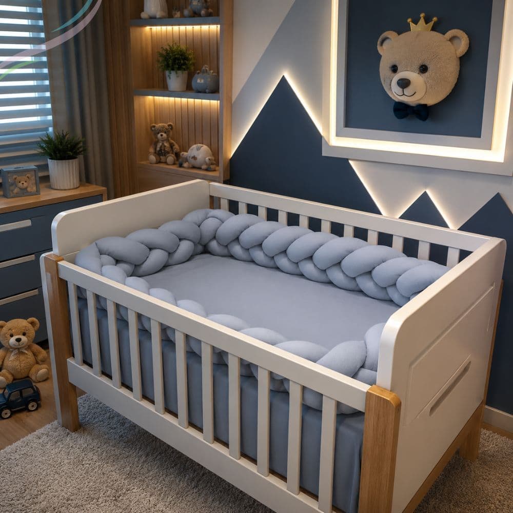 Trança Protetor De Berço e Cama Montessoriana 4 M Fibra De Silicone Segurança e Conforto Para Bebê