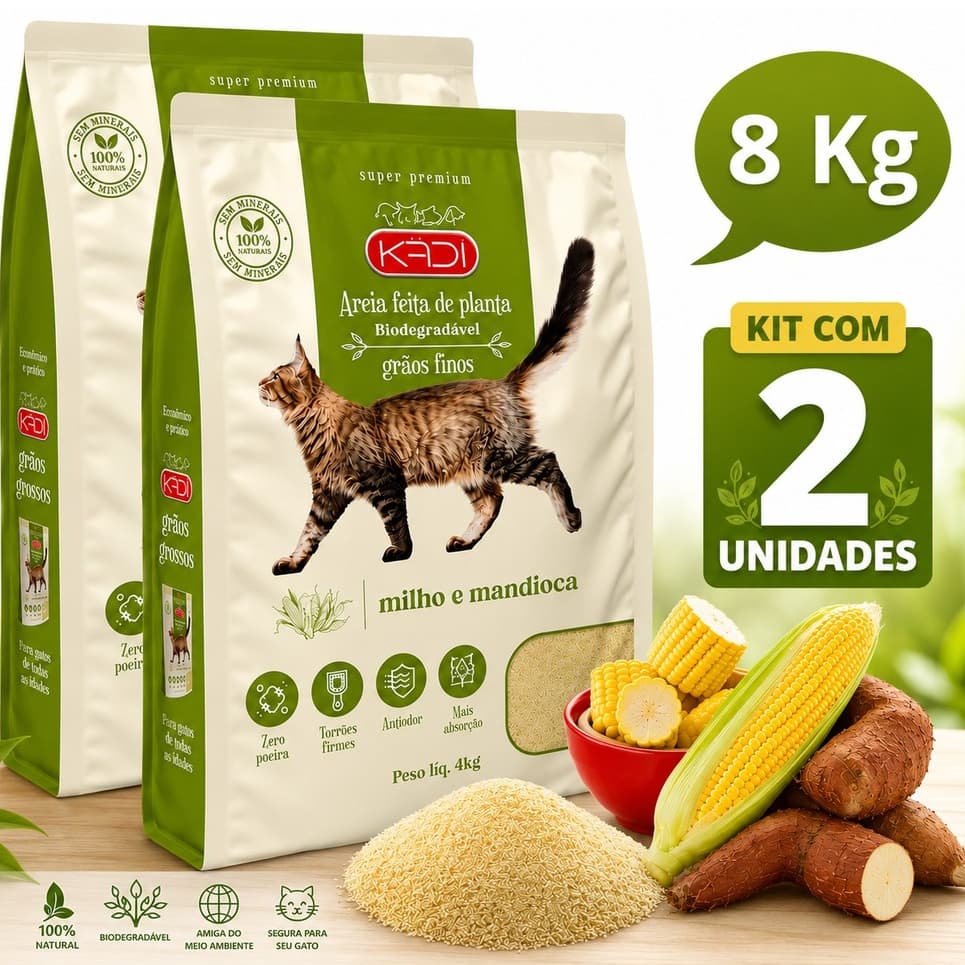 Kit 02 Areia Grãos Finos Milho Mandioca Kadi De 4 Kg Biodegradáveis - Envio Imediato -