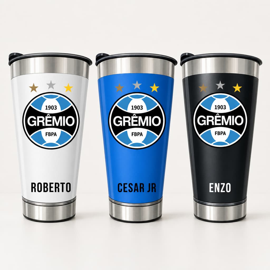 Copo Térmico Inox 473ml Personalizado Grêmio – Com Nome | Presente para Torcedor | Dia dos Pais