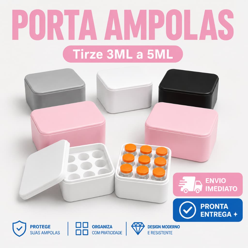 Caixa Porta Ampola 3ml a 5ml Case Organizadora p/ Tirze 9 Porta Frascos Ampolas Para Vacinas e Injeções