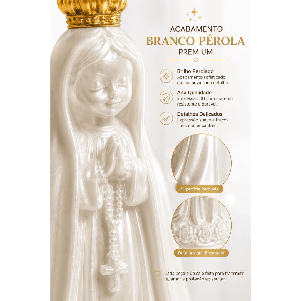 Mini Nossa Senhora de Fátima Baby 13cm Branco Pérola Decorativa Católica Presente Religioso