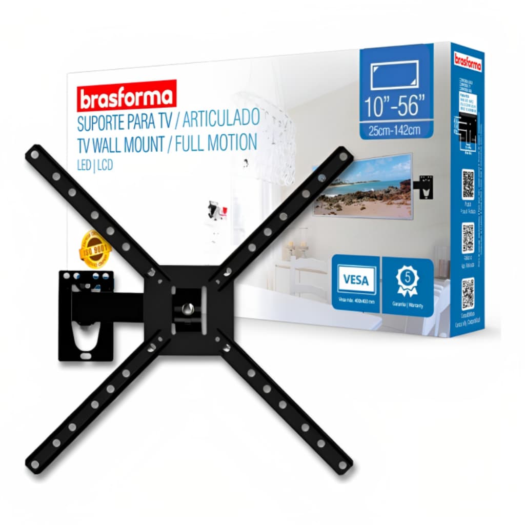 Suporte para Tv Articulado LED LCD Plasma Smart TV de 10” a 60” Triarticulado 3 Movimentos Brasforma