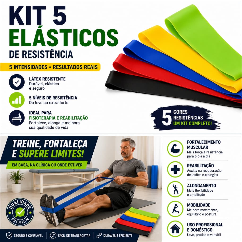 Elásticos Mini Band Kit c/ 5 Faixas Elásticas Pra  Exercícios De Resistência e fisioterapia
