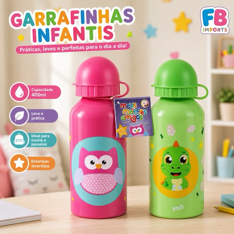 Garrafa Inox Infantil 400ml com Bico Squeeze Térmica Garrafinha de Água