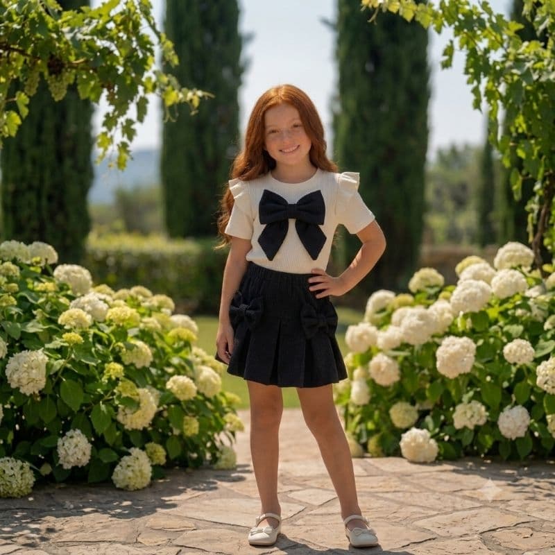 Conjunto  infantil Menina Laço Duplo: Saia envelope + Blusa com laço.  TAMANHO 4 AO 10✨