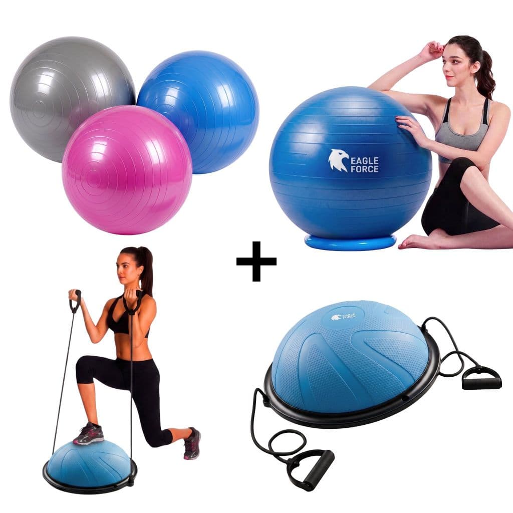 Kit Fitness Eagle Force: Meia Bola Suíça Inflável + Bola de Pilates/Ioga Aleatória Com Infladores