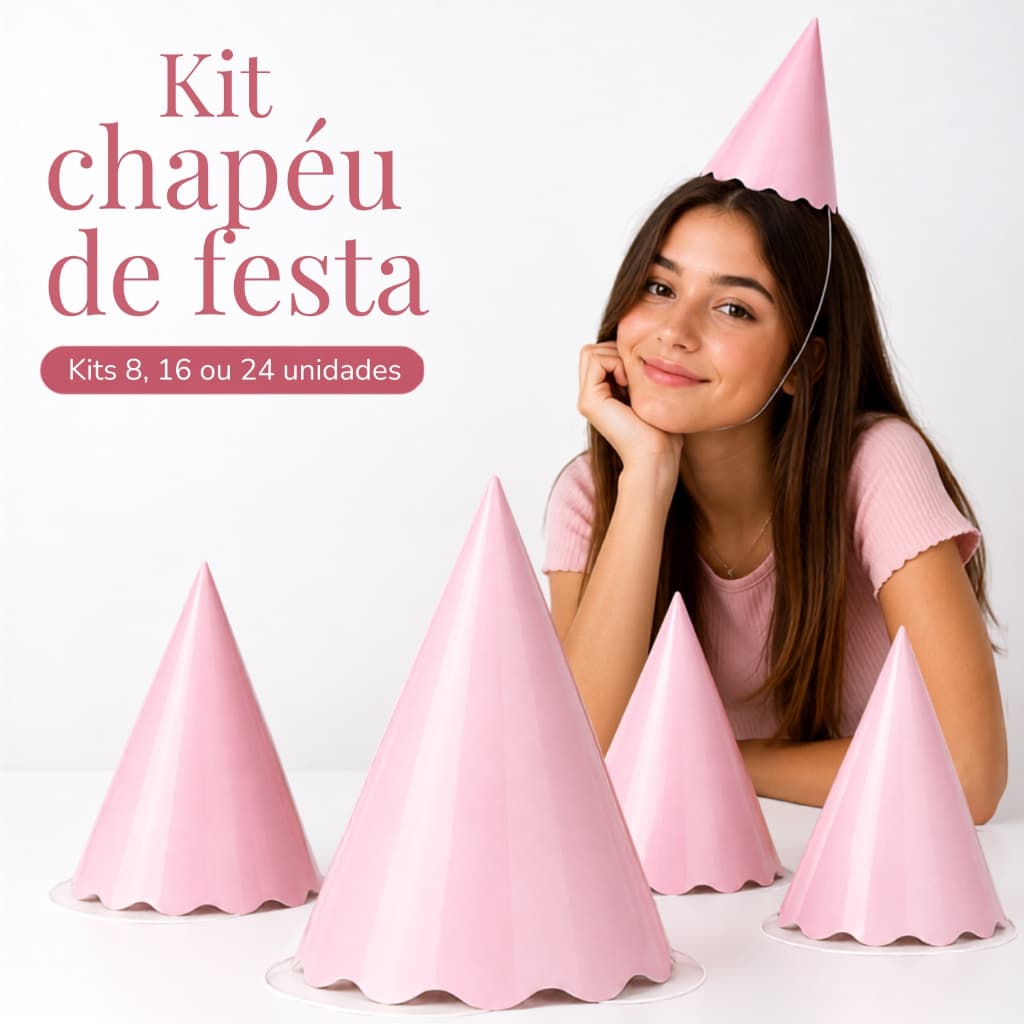 Kit Chapéu De Aniversário Rosa Festa Decoração 8/16/24 Unidades  - Silver Festa