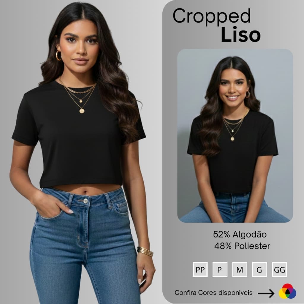 Blusa Cropped Feminino Oversized 100% Algodão Blusinha Verão Academia Casual Fitness Look Estiloso Camiseta Curta