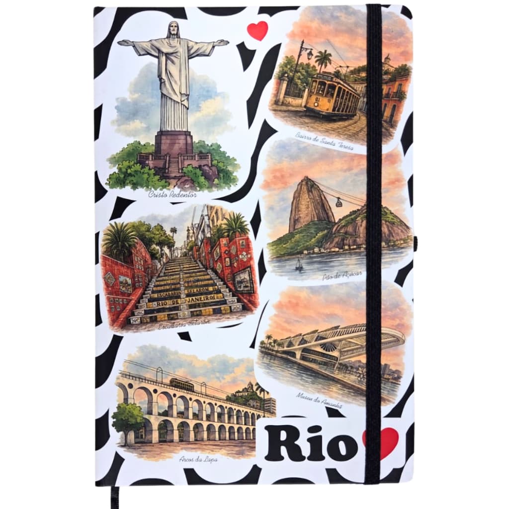 Caderneta Anotação A5 Executiva Tipo Moleskine Capa Dura Impressa Cidades São Paulo e Rio de Janeiro