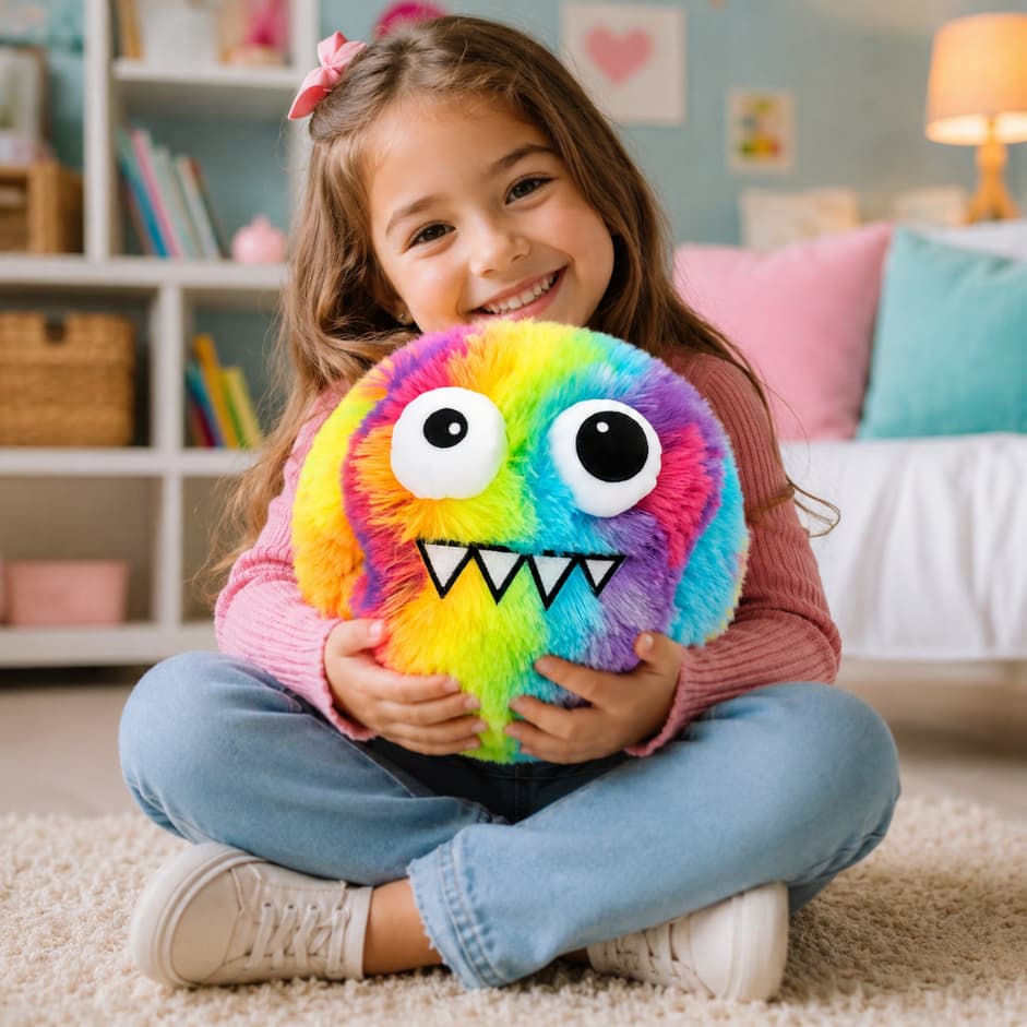 Pelúcia Monstrinho Bola Inflável Infantil 23cm Super Macia Colorida com Bomba