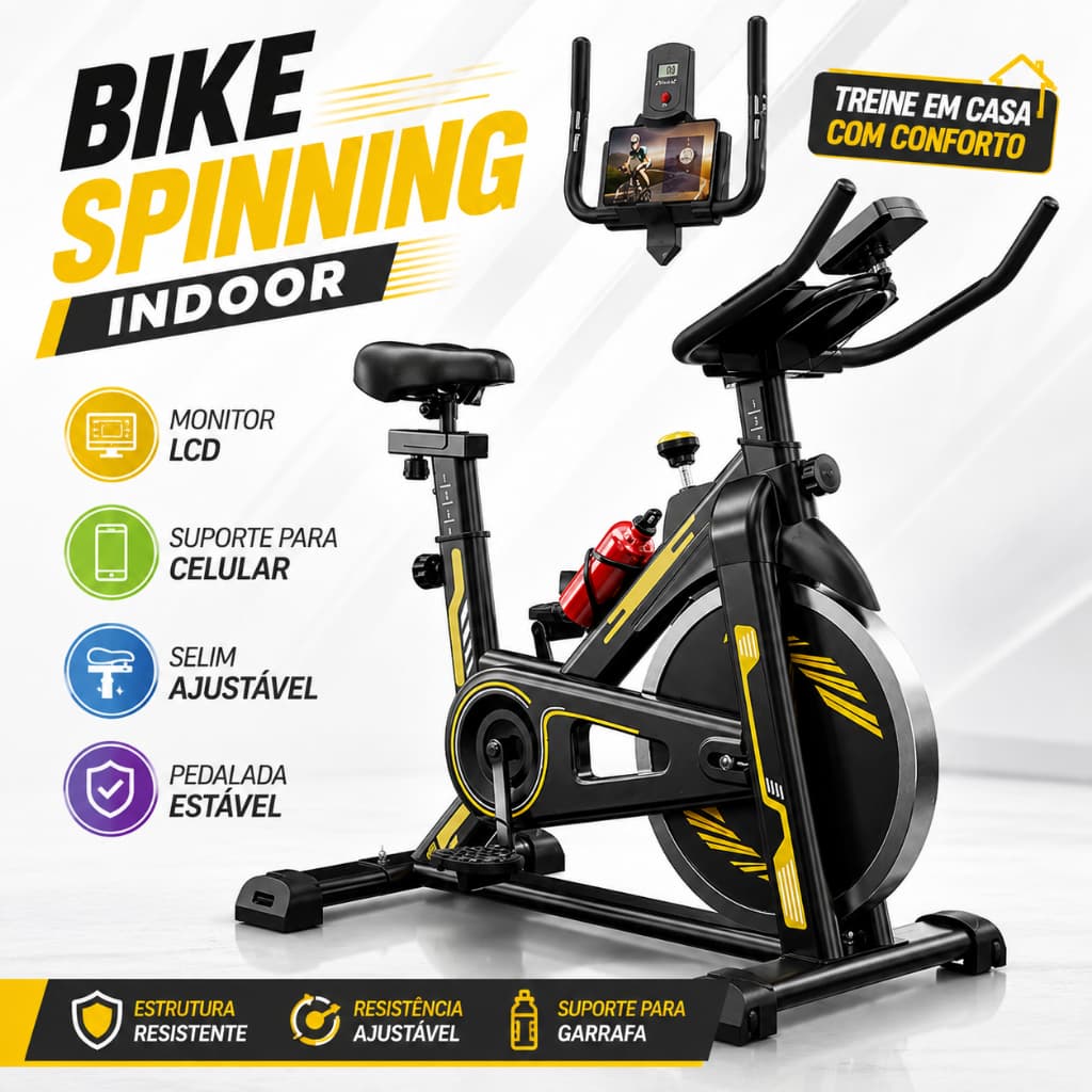Bicicleta Spinning Ergométrica Profissional 16kg Magnética 150kg Silenciosa com Monitor Cardíaco