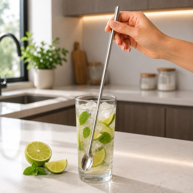 Colher Bailarina Aço Inox 30cm Colher Longa para Misturar Bebidas Copos Altos e Jarras