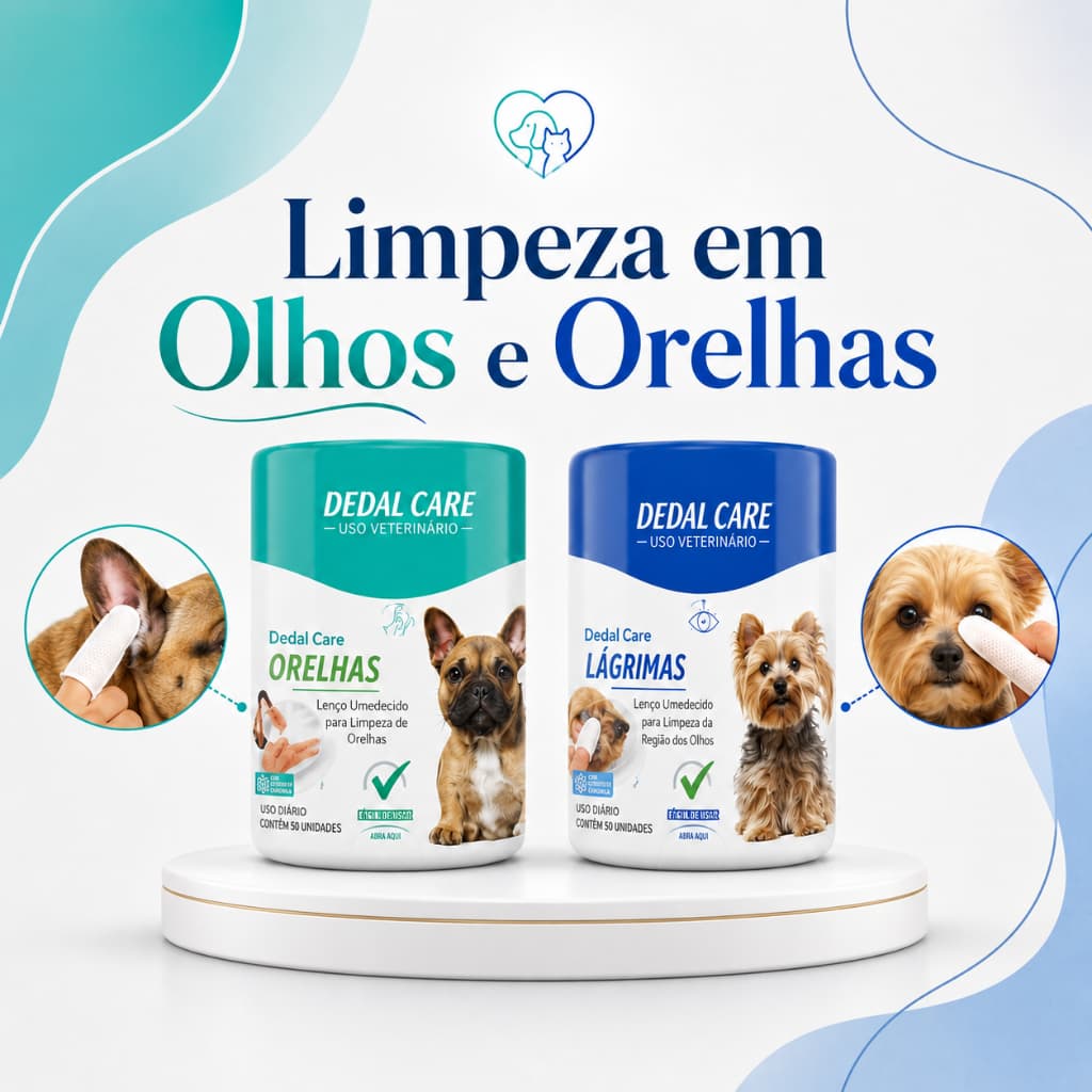 Kit Higiene Pet Dedeira Descartável Umedecida Limpa Orelhas e Limpa Lágrimas Dedal Care Pet Clean