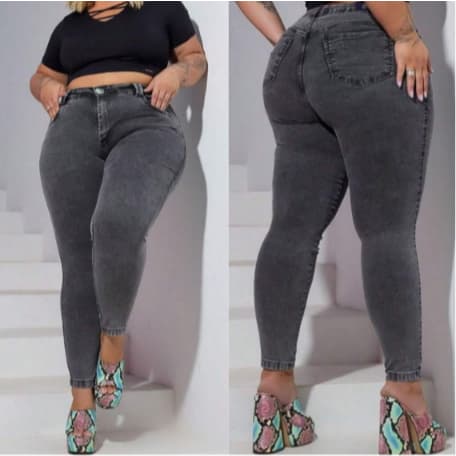 Calça Jeans Preta Plus size Skinny Feminina Cós Alto Levanta Bumbum Com Lycra