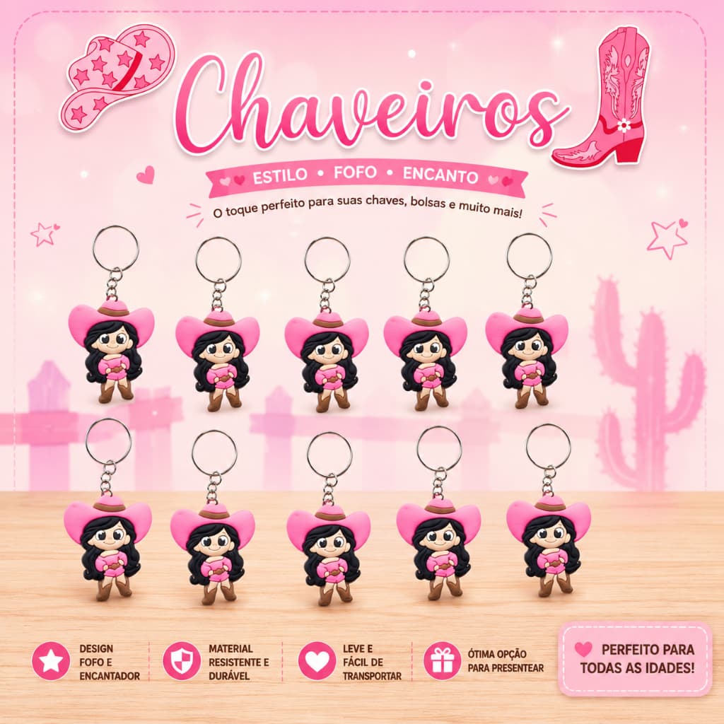 20 Chaveiros Boiadeira emborrachado 20 peças lembrancinha em promoção aniversario papelaria presente