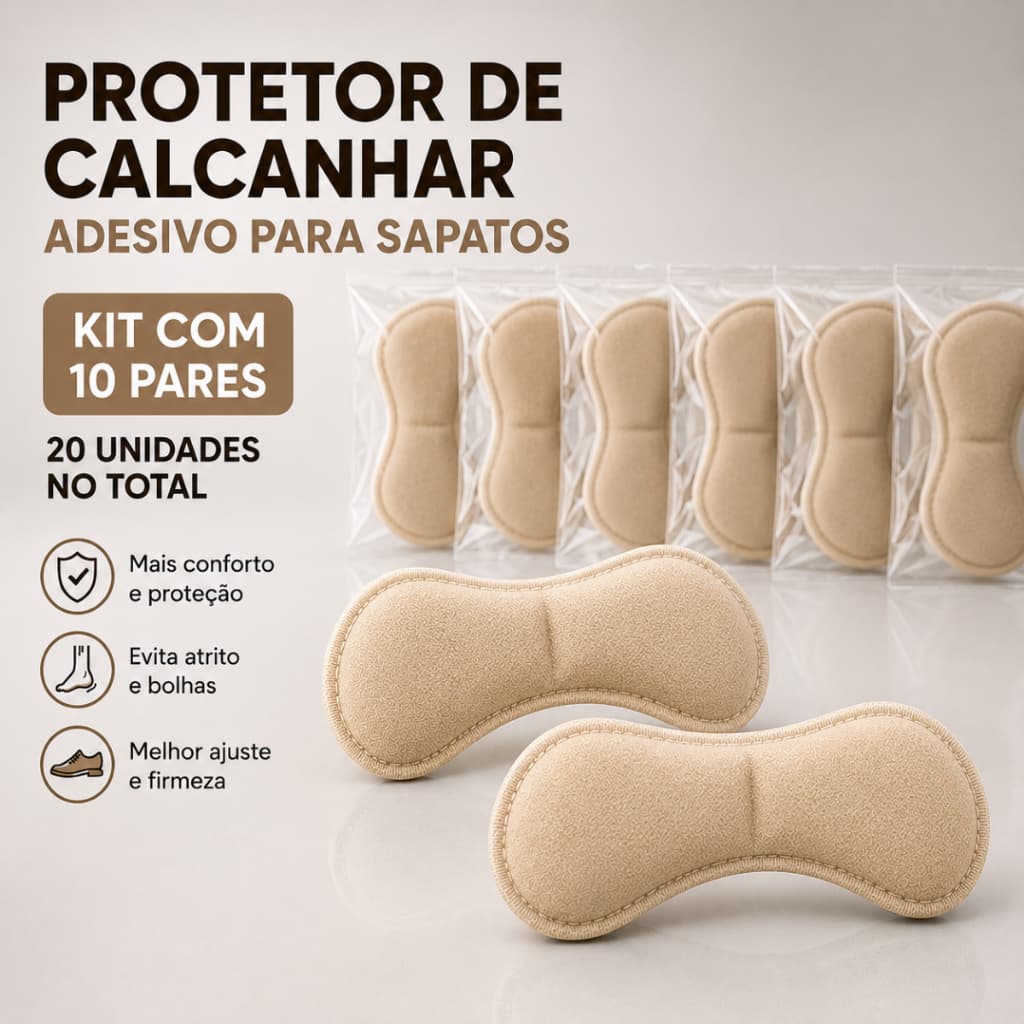 Kit 10 Pares Protetor Calcanhar Adesivo Macio Antiatrito Sapato Tênis Sapatilha Salto Conforto Ajuste Unissex Pés