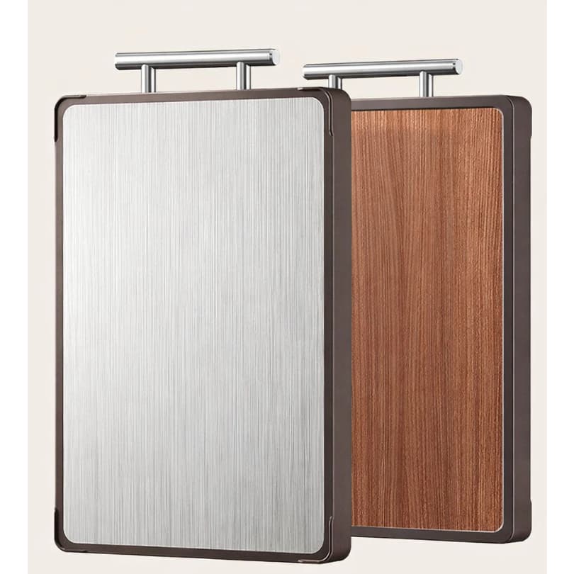 Tábua de corte Carne Legumes e Vegetais Dupla Face Aço Inox e Madeira Premium Resistente Com Alça