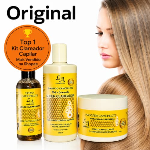 Kit Camomilete Super Clareador Mel e Extrato de Camomila Cosméticos 2x300g 1x120ml