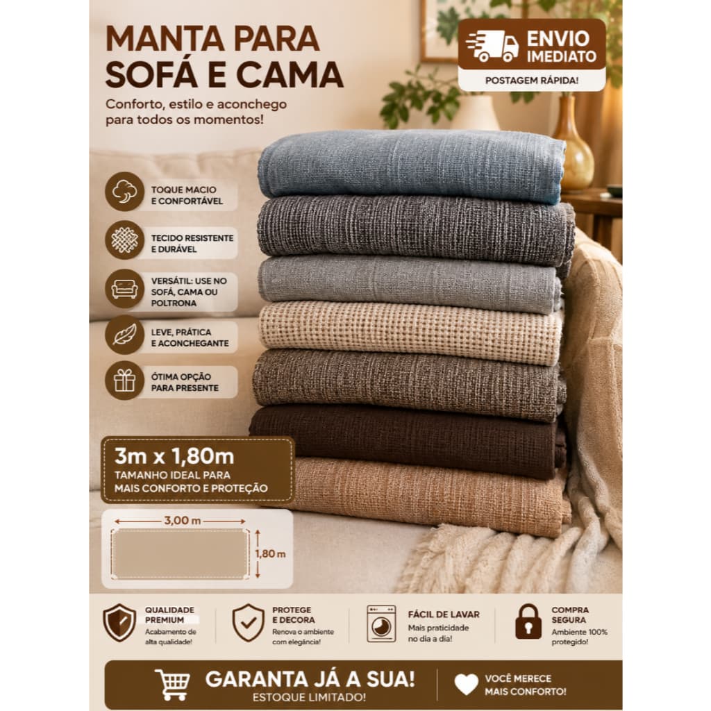 Kit 2 Mantas Para Sofá Super King Gigante 3,00M x 1,80M Algodão Retrátil Decoração Elegante