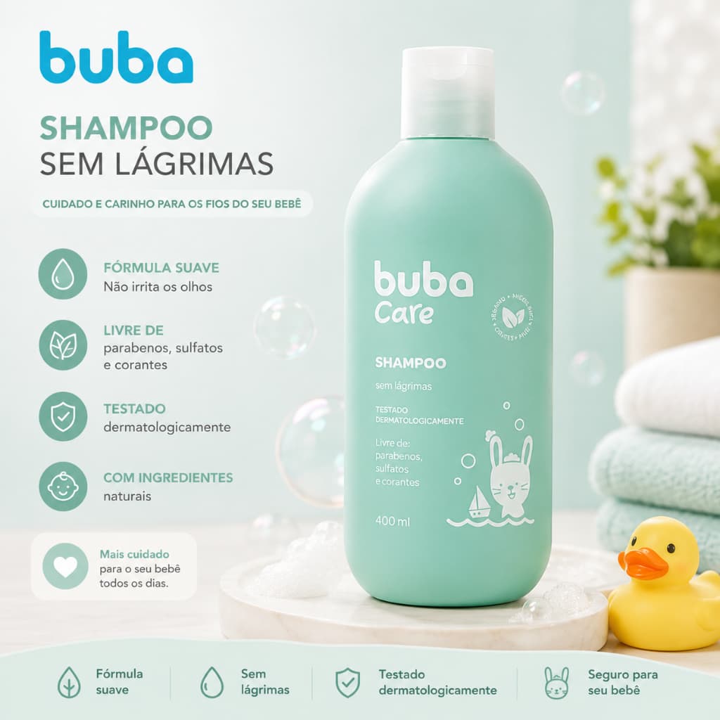 Shampoo Buba 400 ml – Cuidado Diário para Cabelos Delicados