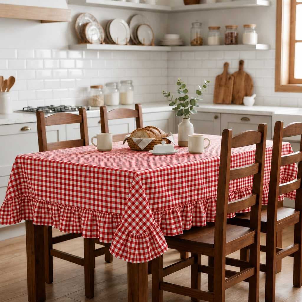 Toalha de Mesa Xadrez com Babado | 4 cadeiras | 6 cadeiras