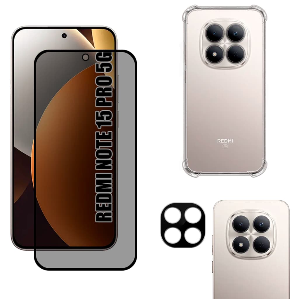 Kit Para Redmi Note 15 Pro 5G | Película Privacidade 3D - Capa Anti Shock - Película Para Câmera