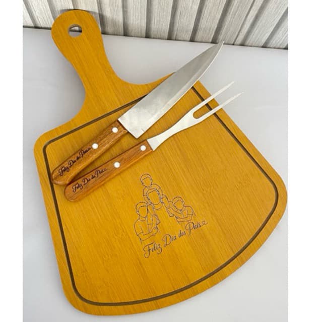 kit churrasco personalizado dia dos pais Mdf, tábua de carne com garfo e faca
