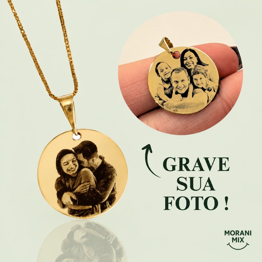 Colar Personalizado Foto Gravação Escrita|Dia Namorado Mulher|Banho Ouro 18k e Prata 925|Presente Emocional Semi Joia