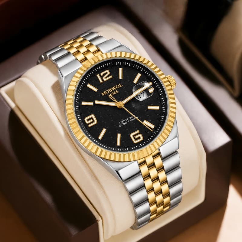Relógio Masculino Quartzo Original Design Premium Pulseira de Aço À Prova D'água, Luminoso e Calendário , Bom Presente