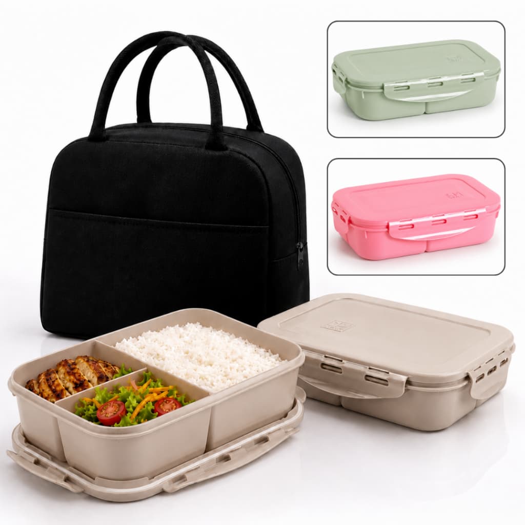 Kit Marmita Com Divisória E Bolsa Térmica Fitness Trabalho Lancheira Escola Academia Faculdade Curso