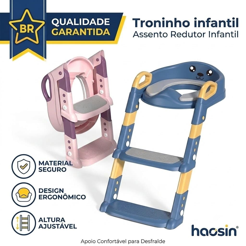 Troninho Infantil Assento Redutor Infantil com Escada Dobrável e Almofada Macia para Desfralde