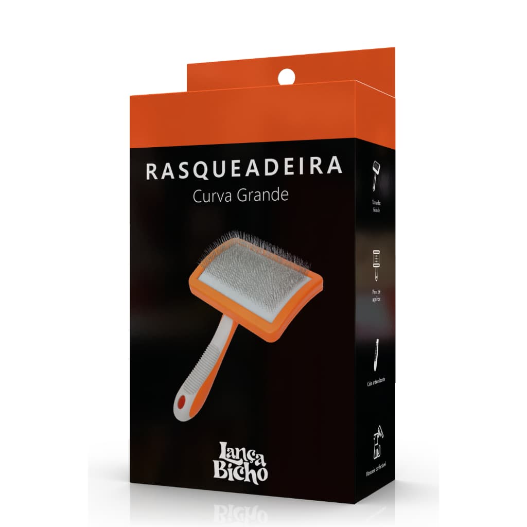 Rasqueadeira Pet Curva Grande Sem Bolinha Lança Bicho - Ergonômico e Antiderrapante