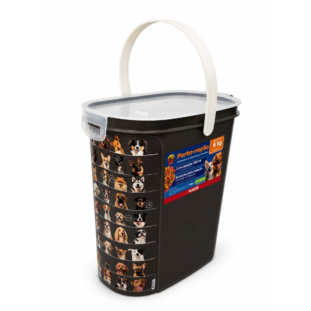 Porta Ração Plasutil 13 Litros Hermético 6kg Pote Container com Alça e Pegador Cães e Gatos