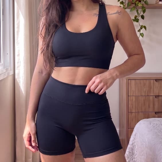 Conjunto Fitness Feminino Premium Top Nadador + Short Cintura Alta Zero Transparência