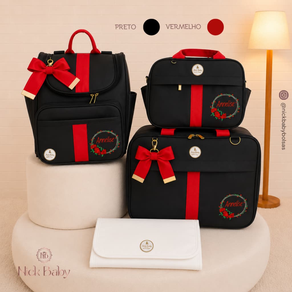 KIT DE BOLSAS MATERNIDADE LUXO 4 PEÇAS PERSONALIZADO
