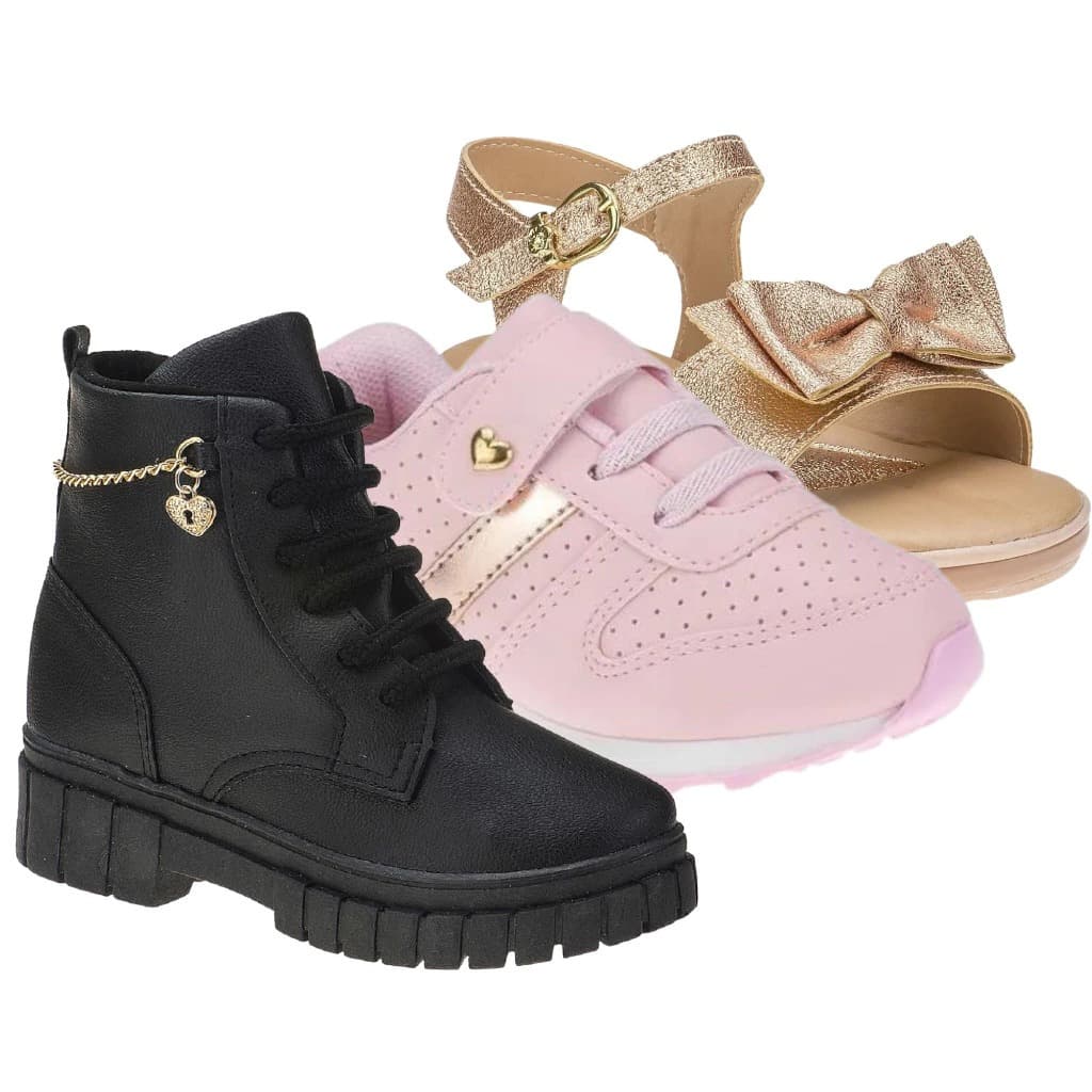 Kit Tenis Infantil Feminino Sandalia Infantil Feminina Bota Coturno Infantil Menina Live