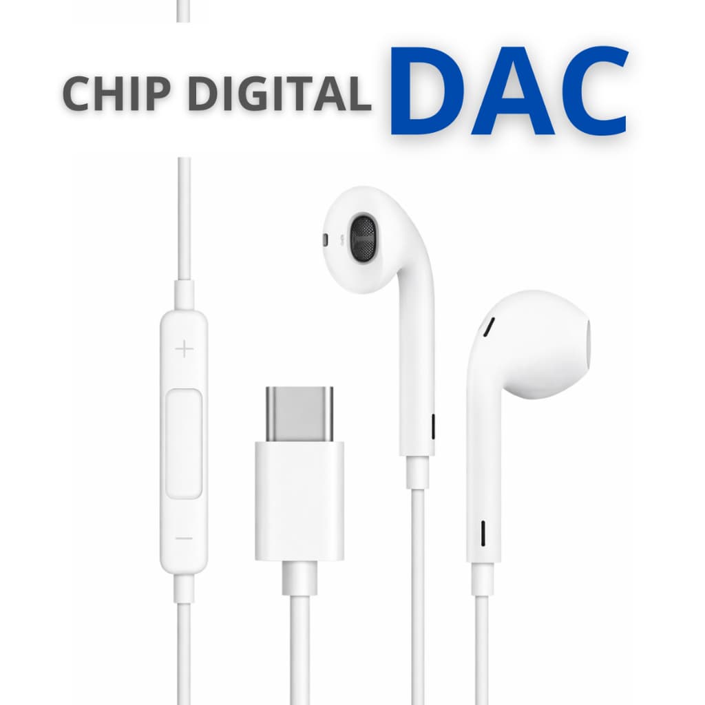 Fone de Ouvido Digital Com Chip DAC Tipo C  USB-C Controle de Volume e Microfone Som Estéreo