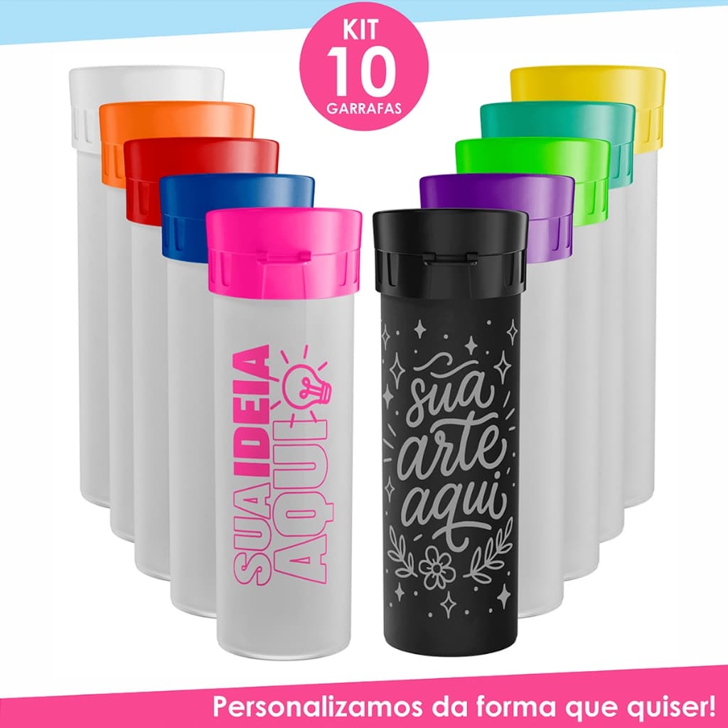 Garrafa de Água Personalizada Acrílica Squeeze Brinde Empresa Comercio Lojas Eventos KIT