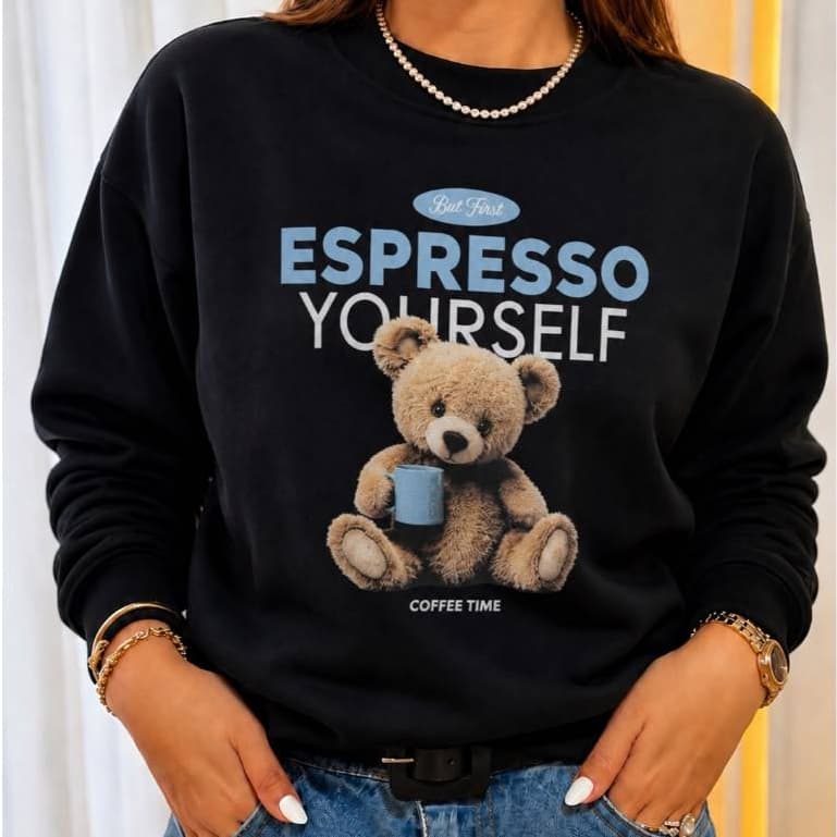 Moletom Careca Sem Capuz Feminino Urso Preto Quentinho Flanelado Algodão Premium - Conforto e Estilo
