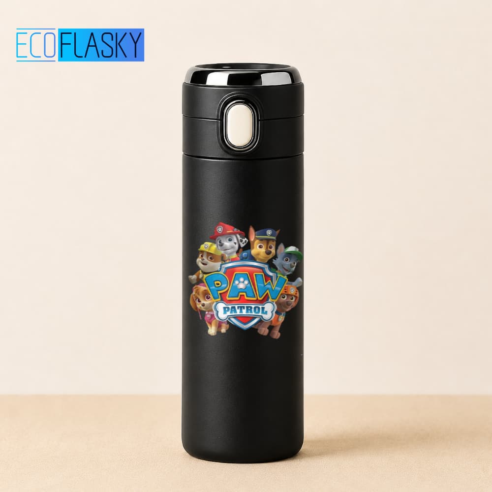 Garrafa Térmica Infantil Aço Inox Patrulha Canina Estampada Termometro LED Digital Temperatura 420ml