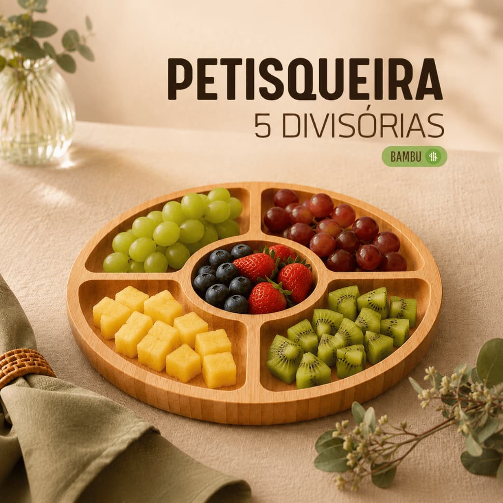 Petisqueira Bambu Rendonda 25cm Bandeja Tábua Para Frios Servir Amendoim Queijos e Petiscos Para Festa