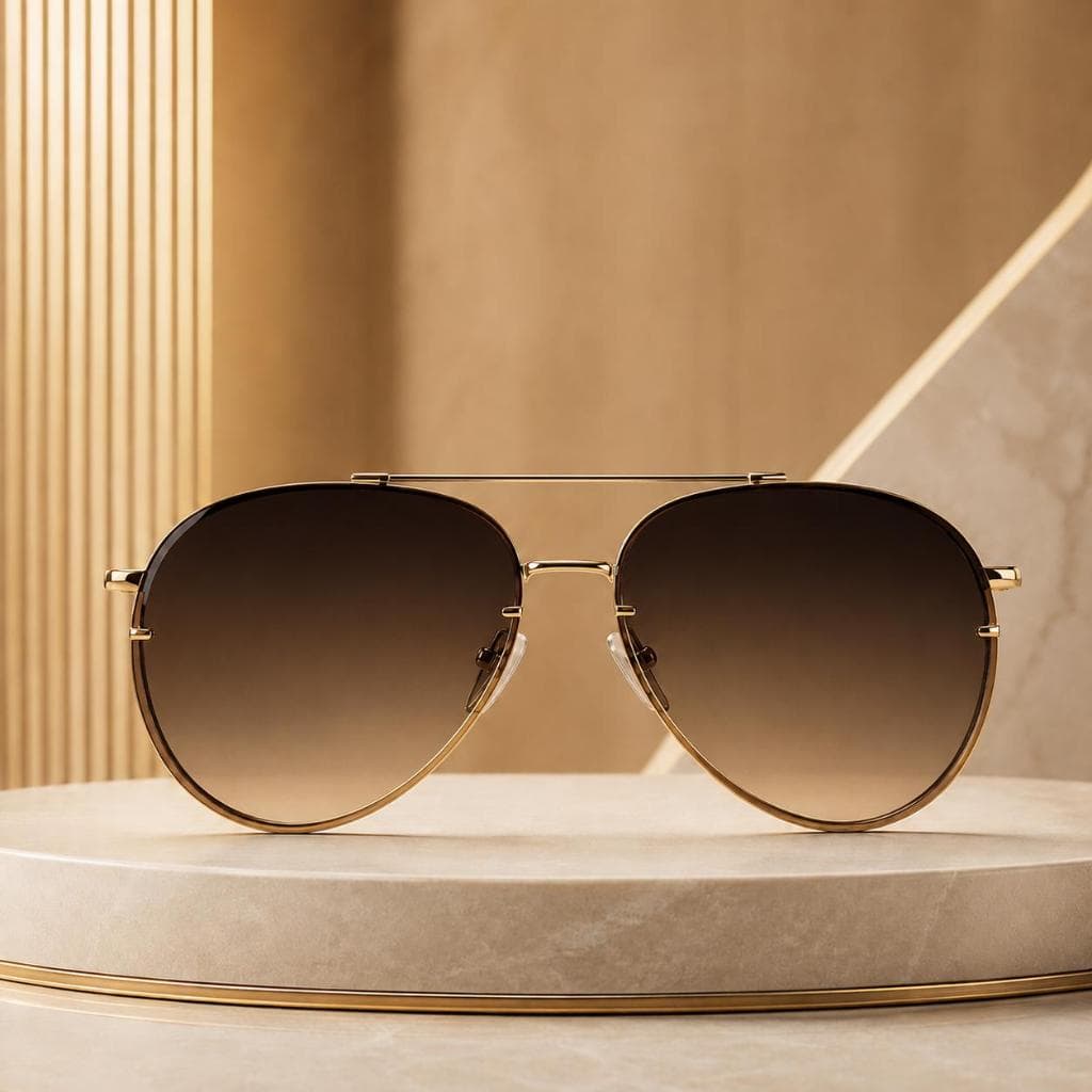 Óculos de  Sol Feminino Aviador Lente Geométrica Metal Dourado UV400 Genéve
