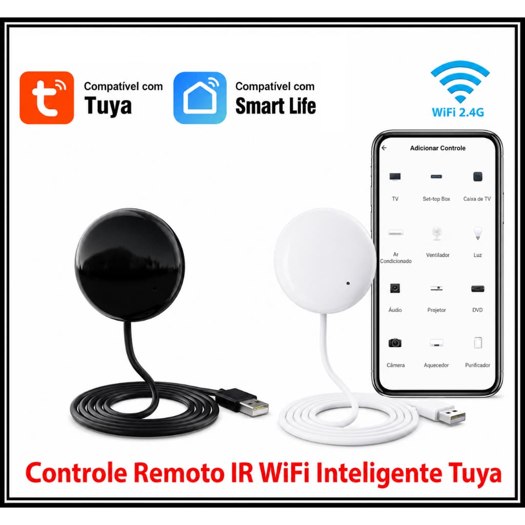 Controle Remoto Infravermelho Inteligente WiFi Tuya para Automação Residencial Compatível com Alexa e Google
