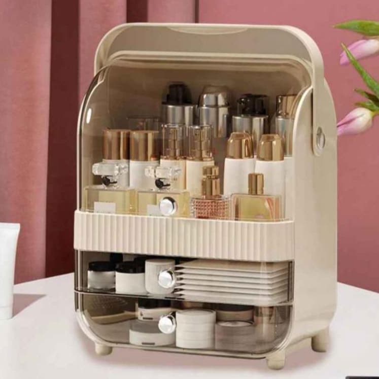 Organizador de Cosméticos e Maquiagem com Tampa Transparente e Gaveta Porta Perfumes Multifuncional