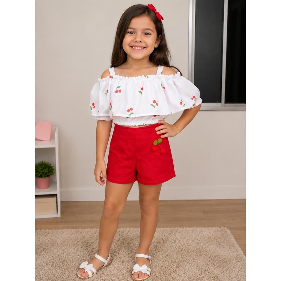 conjunto verão infantil menina short top ciganinha