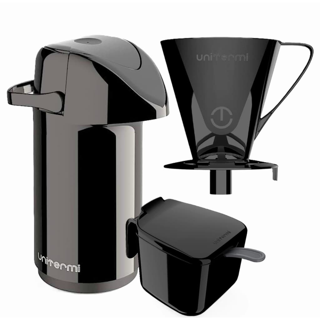 Kit Garrafa Térmica Verona 600ml Com Suporte Filtro Café E Açucareiro
