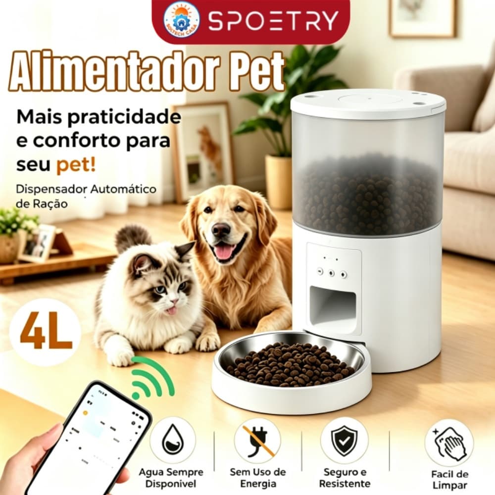 4L Alimentador Pet Gato Cão Automatico Wifi com APP Seu Pet Alimentação Automatica Para Viagens